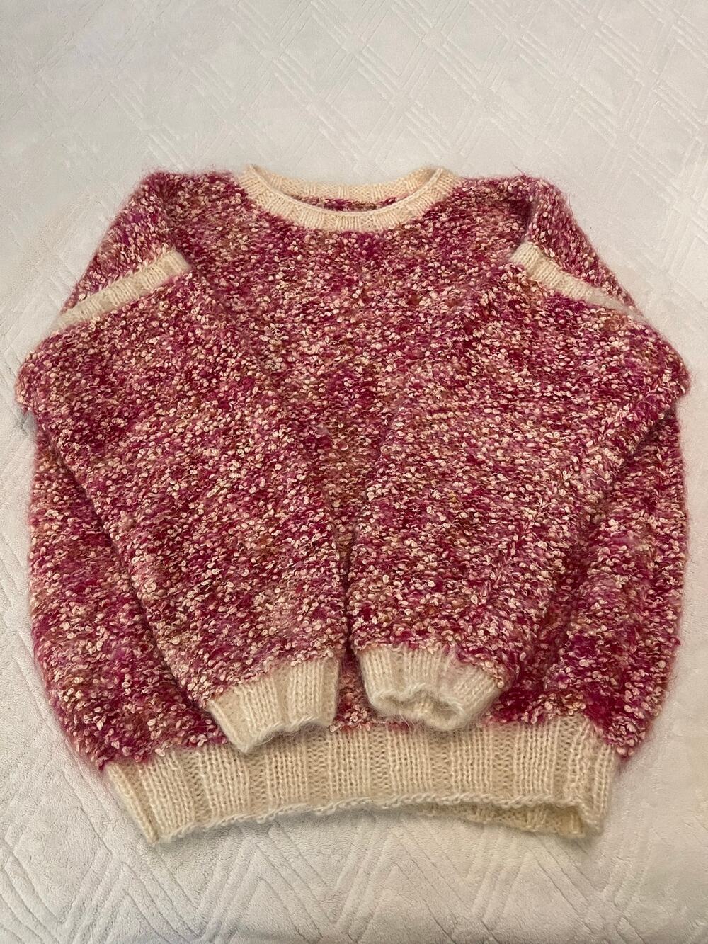 Handmade Chunky Knit Marled Sweater | Pink & Cream | No Size Tag Estimated XL✨